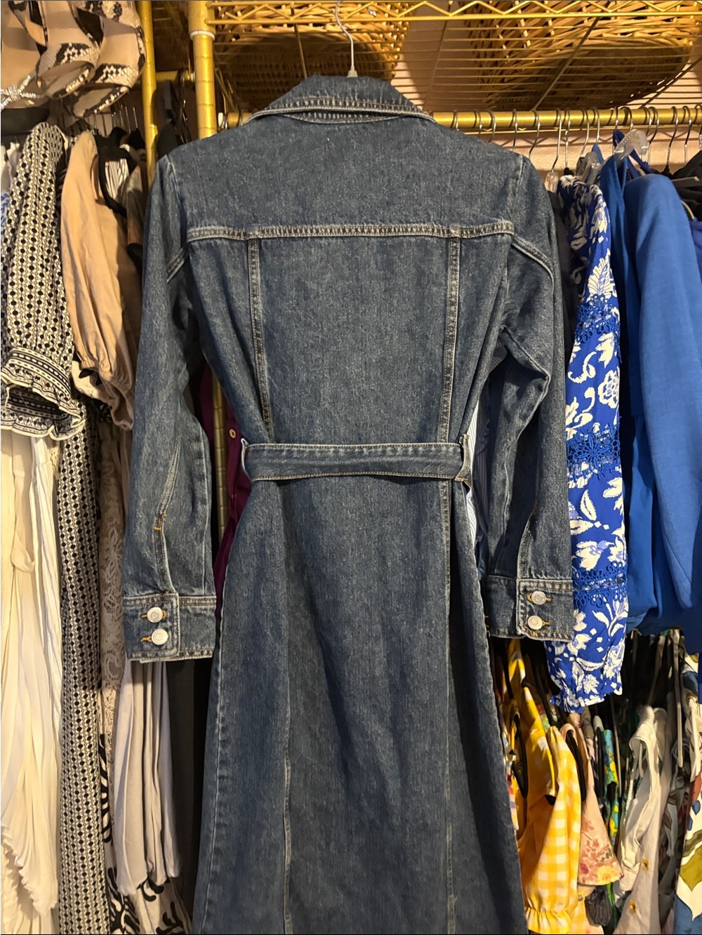 Zara Indigo Denim Long-Sleeve Shirt Dress with Self-Tie Belt - Picture 3 of 3